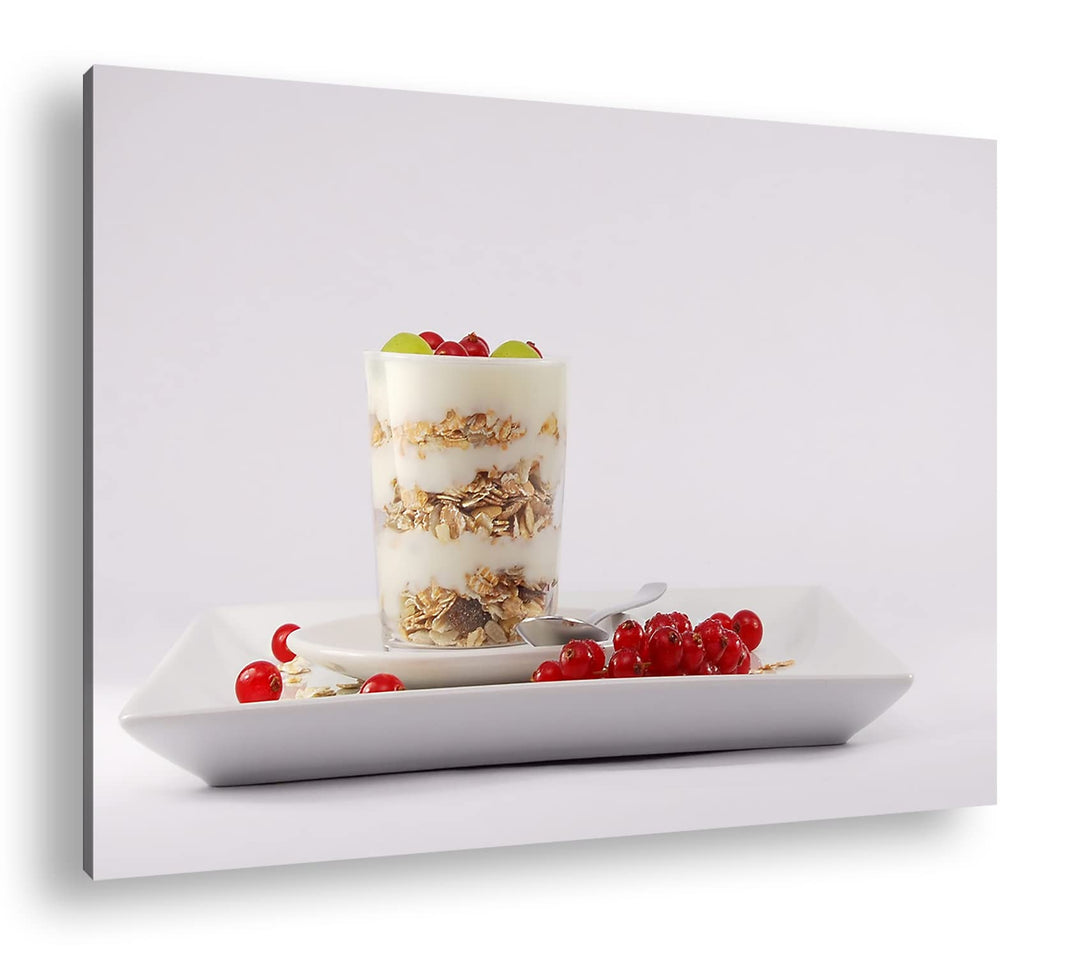 deyoli gesundes Müsli Frühstück im Format: 80x60 als Leinwandbild, Motiv fertig gerahmt auf Echtholz
