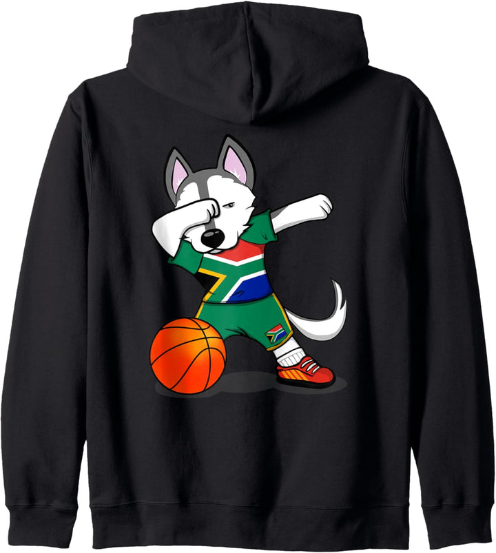 Dabbing Husky Hund Südafrika Basketball Mannschaft Flagge Kapuzenjacke