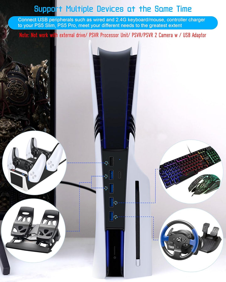 Joso 6 Port USB Hub für PS5 Pro/Slim, USB High-Speed Expansion Hub Ladegerät Splitter Kompatibel mit