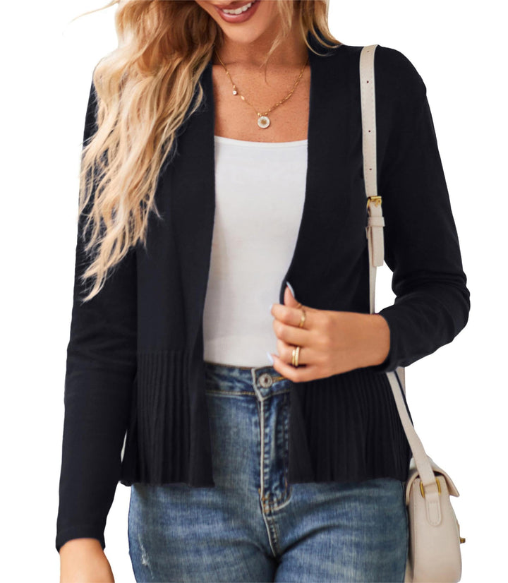 GRACE KARIN Damen Strickjacke Leicht lange Ärmel Candigan offene Vorderseite Bolero mit Raffung Eleg