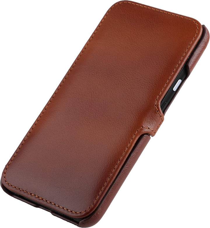 STILGUT Book Case kompatibel mit Google Pixel 4a 4G Hülle aus Leder mit Clip-Verschluss, Lederhülle,