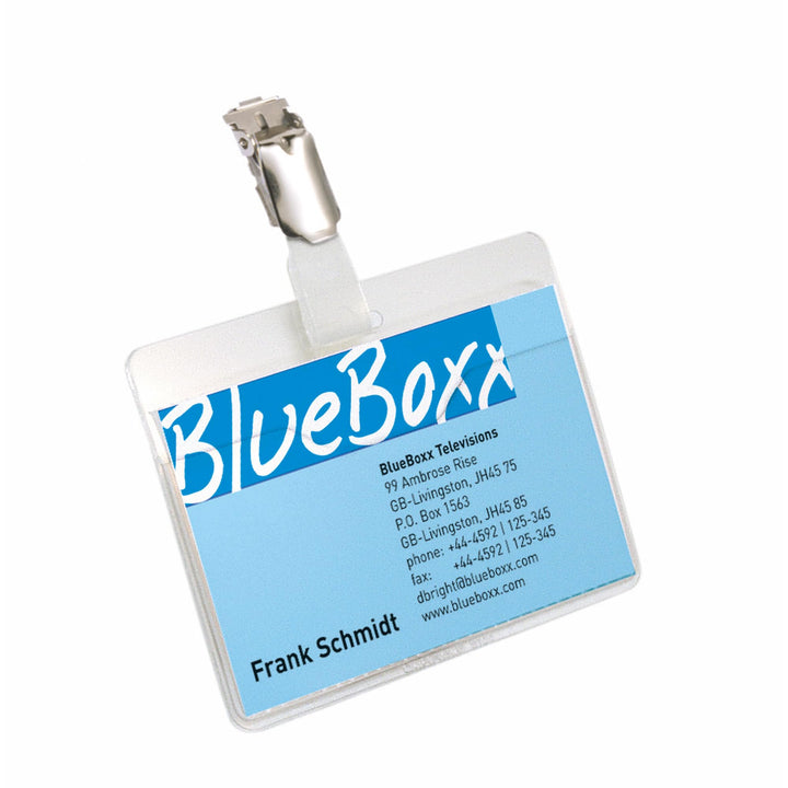 Durable Namensschild (mit Clip, 60 x 90 mm, Kunststoff) Packung à 25 Stück, transparent, 810619 60 x