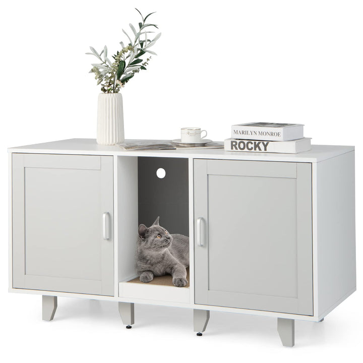 COSTWAY Katzenklo Schrank für 2 Katzen, Katzenschrank für Katzentoilette, Katzenhaus mit 2 Türen & K