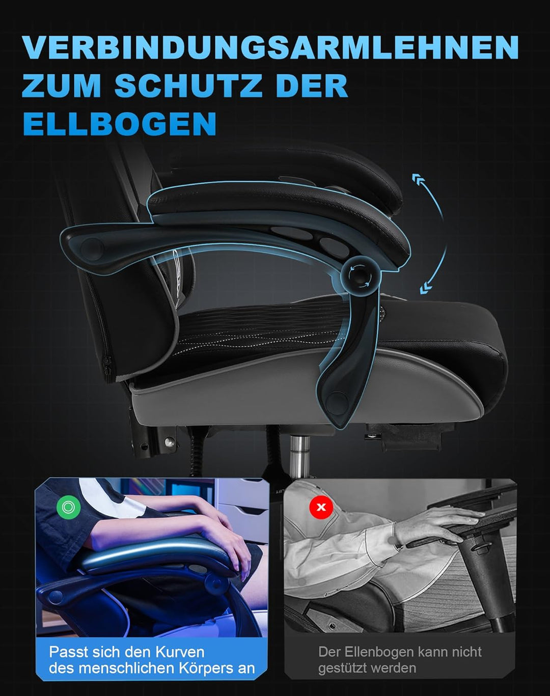GTPLAYER Gaming Stuhl, Gamer Stuhl, Ergonomischer Bürostuhl mit mit Fussstütze verstellbare Lenden u