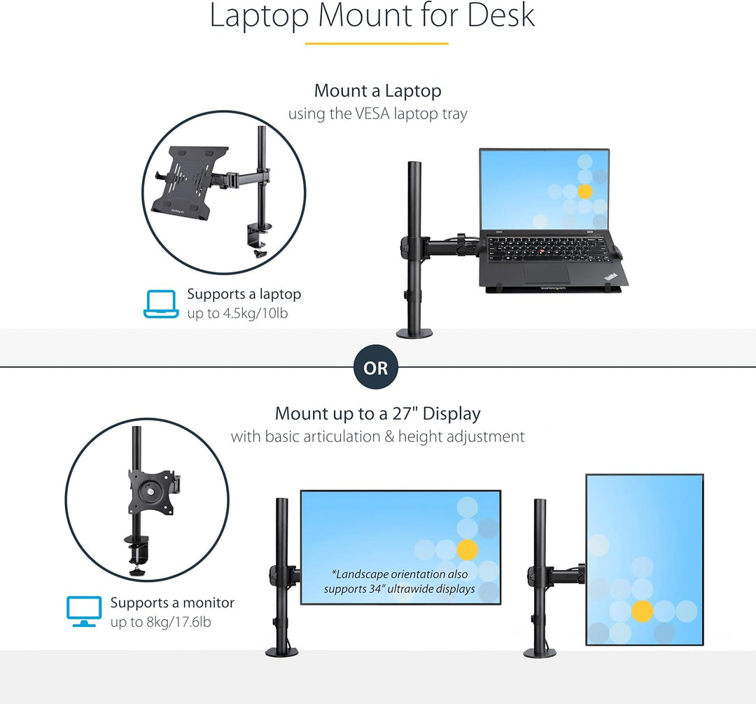 StarTech.com Braccio per Notebook da Scrivania - Supporto per Monitor e Laptop - Display fino a 34"