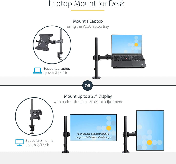 StarTech.com Braccio per Notebook da Scrivania - Supporto per Monitor e Laptop - Display fino a 34"