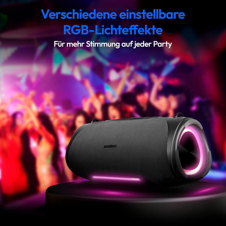 MEDION P61762 tragbarer Bluetooth Lautsprecher (Akku, Bass Boost, Musikbox, RGB Lichteffekte, IPX7 W
