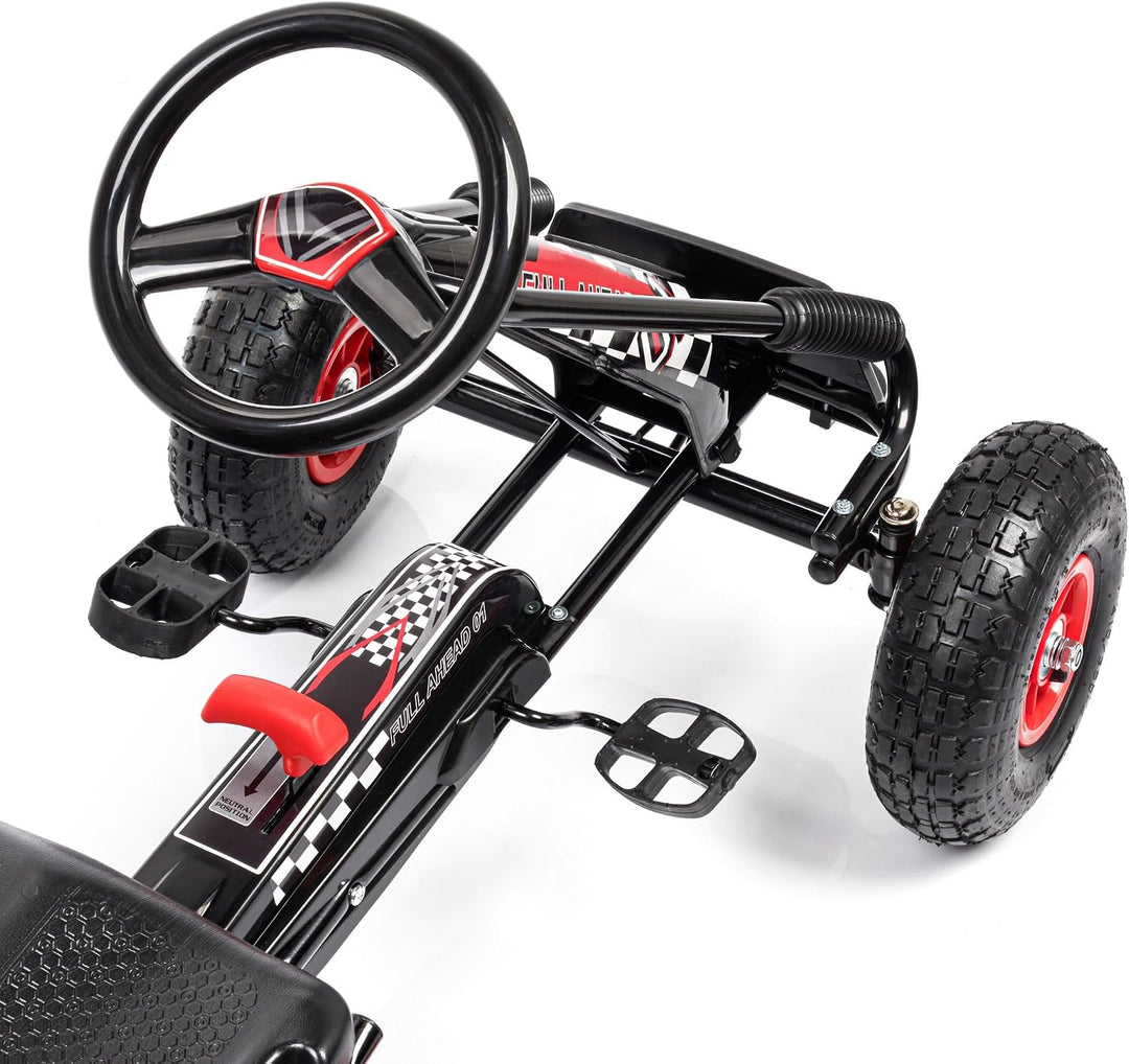 meteor Gokart Kinder mit Pedalen Tretfahrzeug mit Handbremse Luftreifen verstellbarem Sitz Kettenant