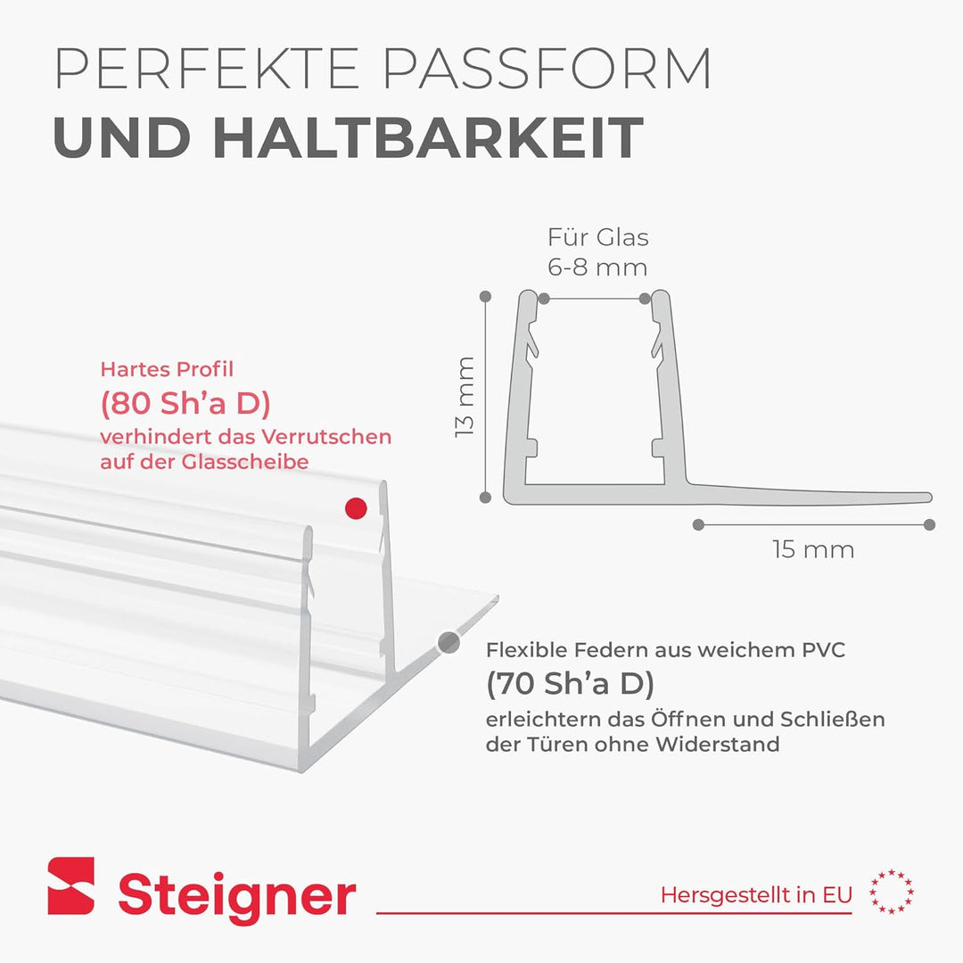 STEIGNER Duschdichtung, 120cm, Glasstärke 6/7/ 8 mm, Vorgebogene PVC Ersatzdichtung für Runddusche,