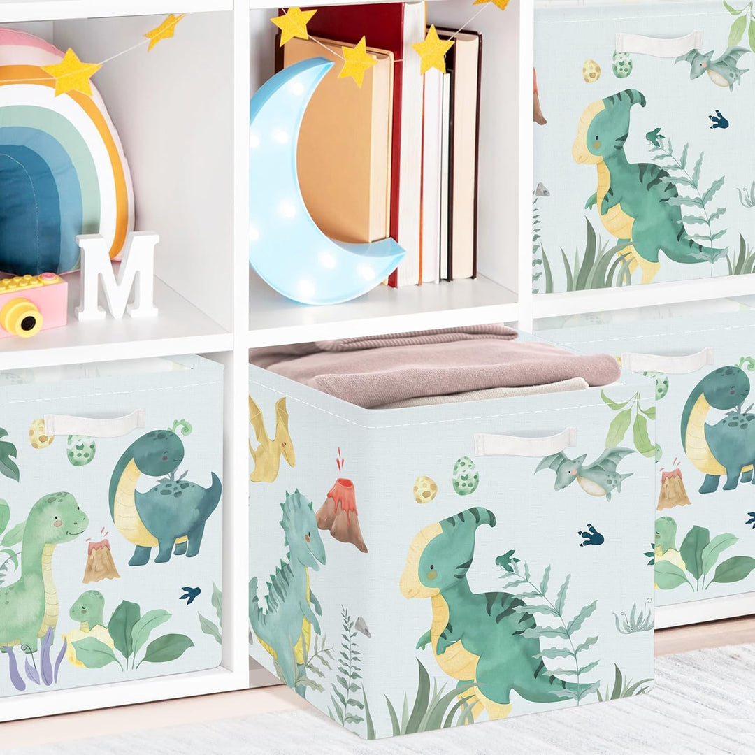 Clastyle 3 Stück Dinosaurier Aufbewahrungsbox Stoff für Kallax Faltbar Aufbewahrungskorb Klein Schra