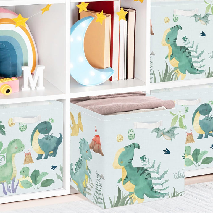 Clastyle 3 Stück Dinosaurier Aufbewahrungsbox Stoff für Kallax Faltbar Aufbewahrungskorb Klein Schra