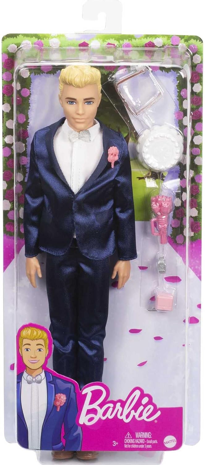 Barbie GTF36 - Ken Bräutigam-Puppe (blond, ca. 30 cm gross) mit Anzug und Schuhen, 5 Zubehörteile, S