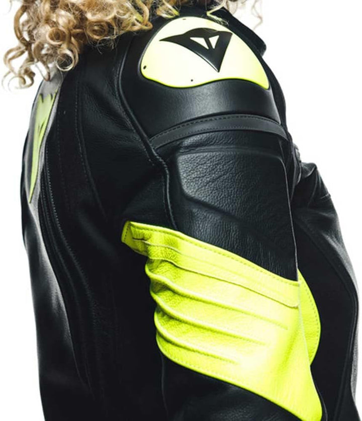 Dainese Racing 4 Damen Motorrad Lederjacke Schwarz/Gelb 42, 42