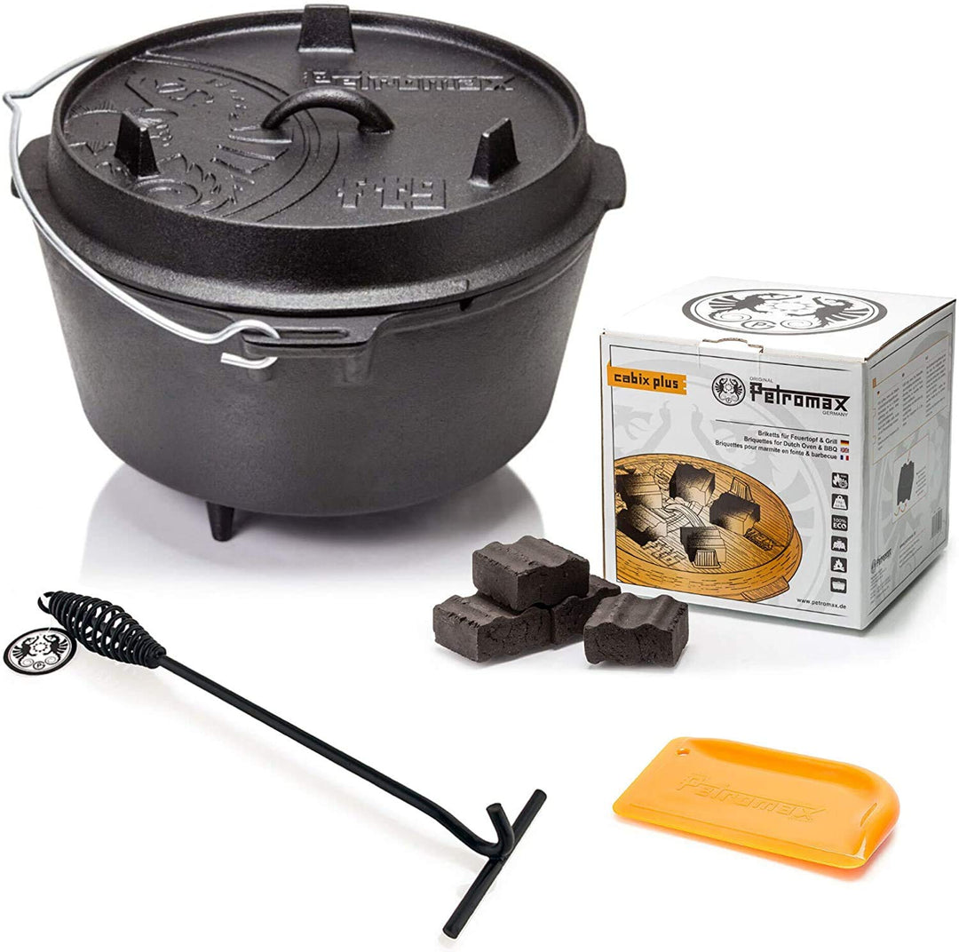 Petromax Feuertopf Starterset ft6 (Dutch Oven mit Standfüssen) inkl. Kohlen + Deckelheber + Schaber