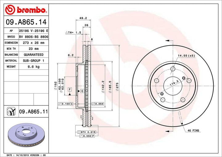 Brembo 09.A865.11 Vordere Bremsscheibe mit UV Lackierung, Anzahl 2