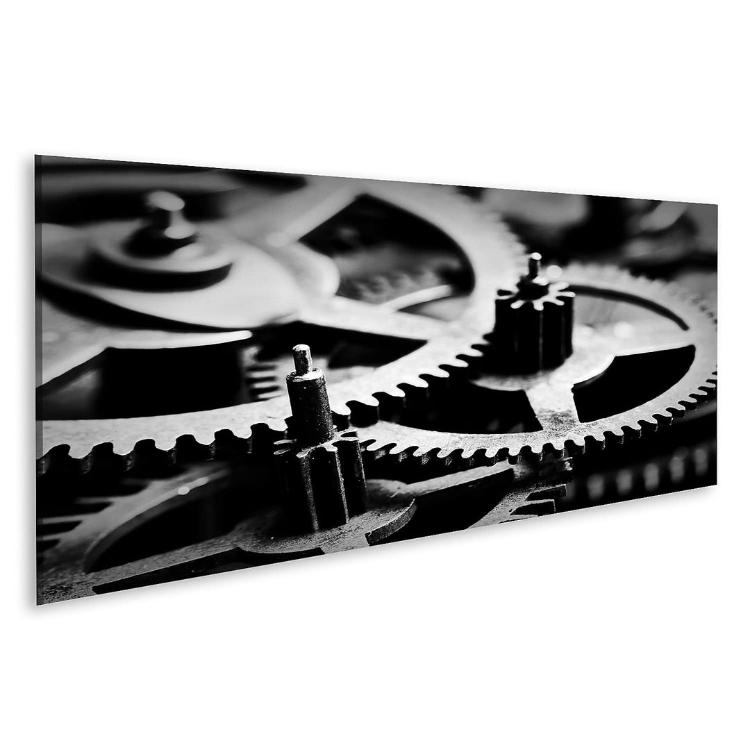 islandburner Bild auf Leinwand Zahnräder Uhrwerk Schwarz-Weiss Bilder Wandbilder Poster Leinwand 120