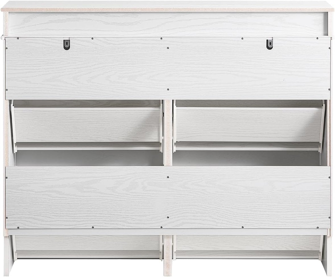 SoBuy Schuhschrank Schmal Weiss Holzoptik, Flurschrank Schmal mit Schublade, Schuhschrank Vintage, S