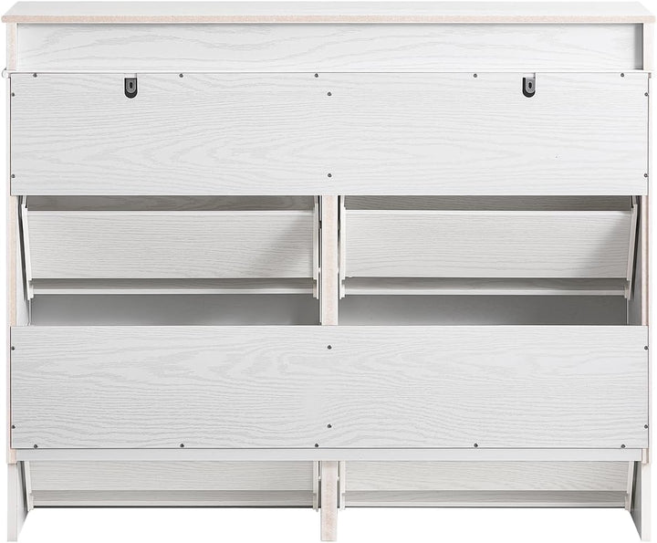 SoBuy Schuhschrank Schmal Weiss Holzoptik, Flurschrank Schmal mit Schublade, Schuhschrank Vintage, S