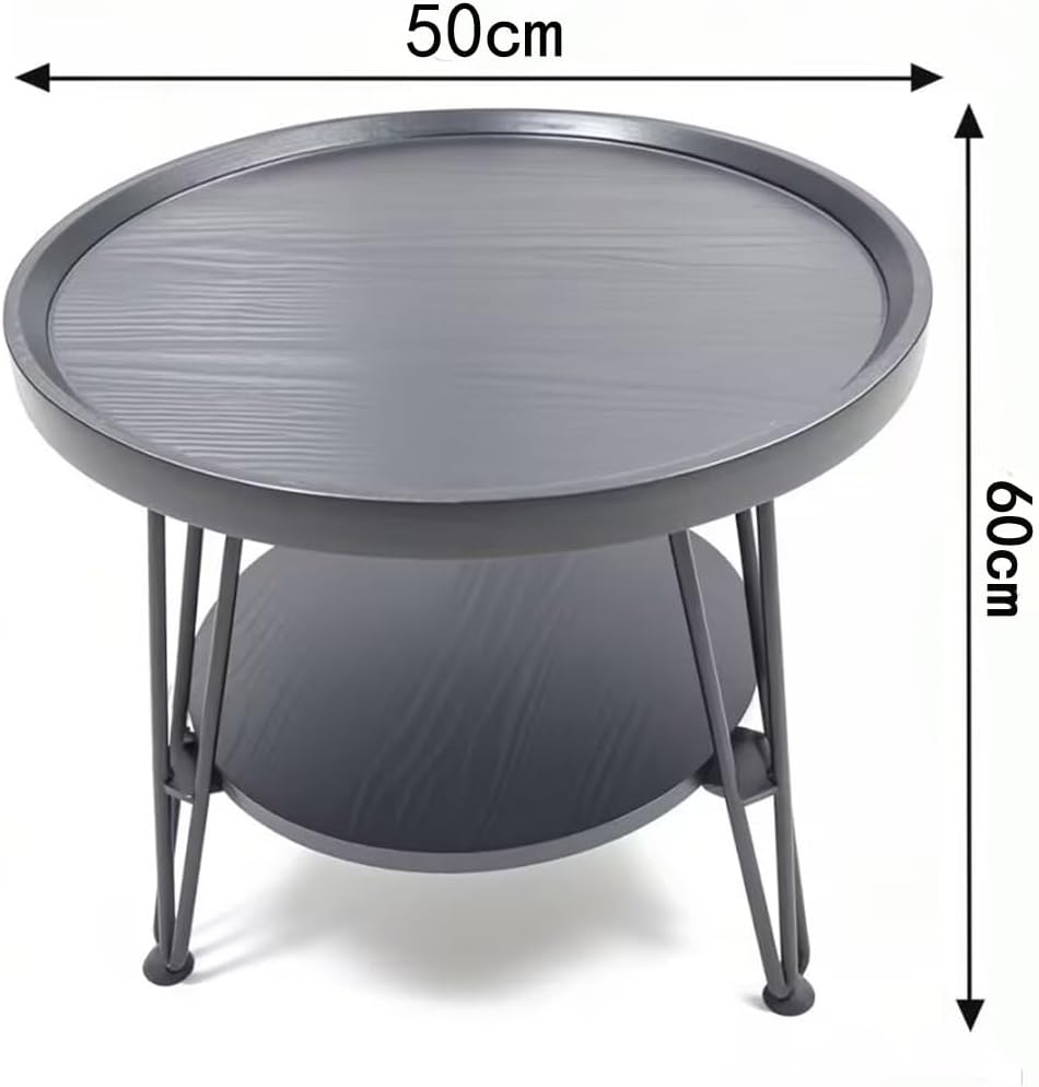 Couchtisch Rund mit 2 Etagen, Beistelltisch Holz, Wohnzimmertisch, Schwarzer, Grösse des grossen Bei