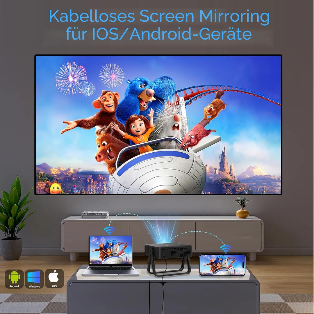 2026 Upgraded 4k Support Smart Mini Projector with WiFi and Bluetooth, 360° Rotation Stand, Auto Key