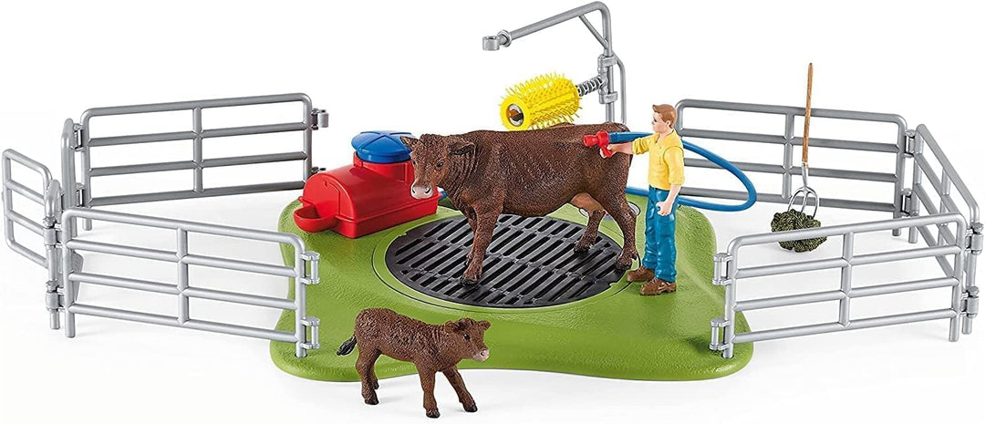 SCHLEICH 42529 Kuh Waschstation, für Kinder ab 3+ Jahren, Farm World - Spielset neue Verpackung, neu