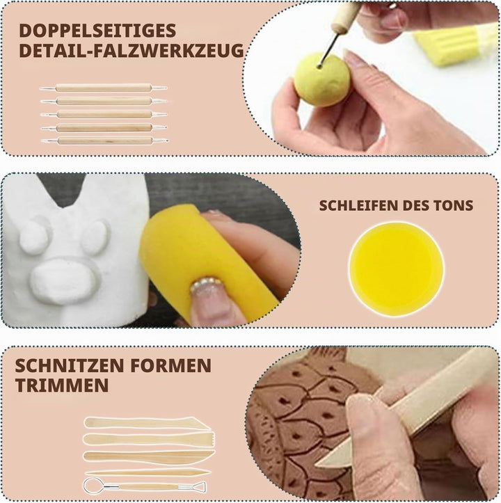 120ml Air Dry Clay Glaze - 30Pcs Tonglasur mit lufttrocknendem Ton Werkzeug Set, Modellierwerkzeug W