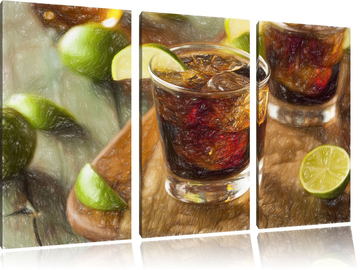 Pixxprint Erfrischender Cuba Libre als Leinwandbild/Grösse: 3 Teilig (120x80 cm) cm/Wandbild/Kunstdr