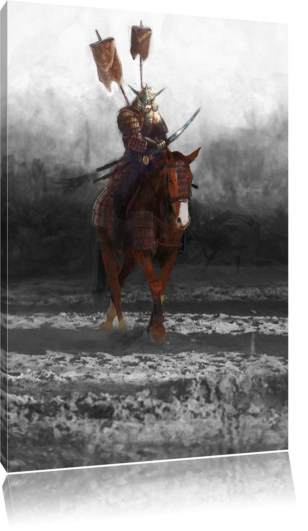 Pixxprint Samurai Krieger auf einem Pferd als Leinwandbild/Grösse: 100x70 cm/Wandbild/Kunstdruck/fer