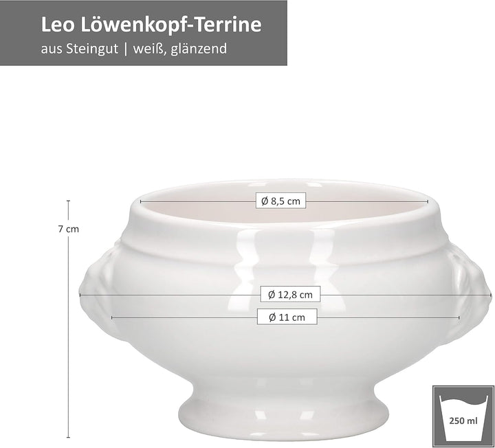 MamboCat 6er Set LEO Löwenkopf-Terrinen I klein – 250ml I Für 6 Personen I Weisse Suppentassen 0,25
