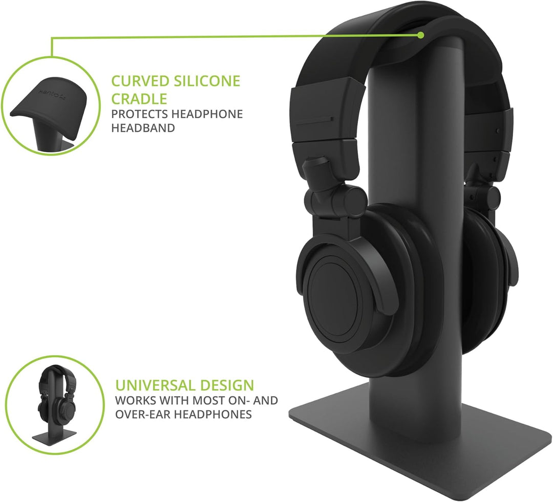 Kanto H2 Desktop Headphone Stand | Supports 10 kg | Curved Silicone Design Prevents Indents | Black,