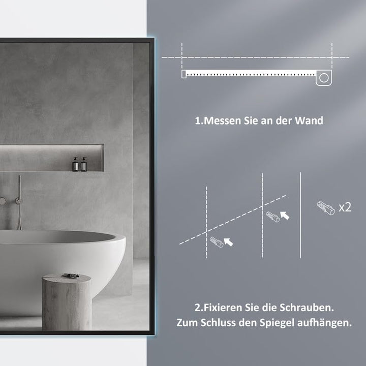 WOWINNE Spiegel Schwarz 40x60cm Wandspiegel Rechteckiger mit Metall Rahmen Badezimmerspiegel Dekorat