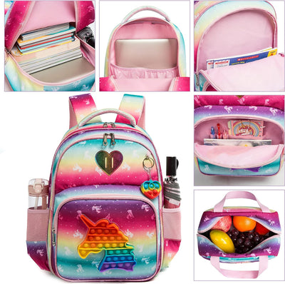 HTgroce Schulranzen Mädchen für Mädchen Pop it Rucksack Schulranzen Mädchen Set 3 in 1 mit Lunch Bag