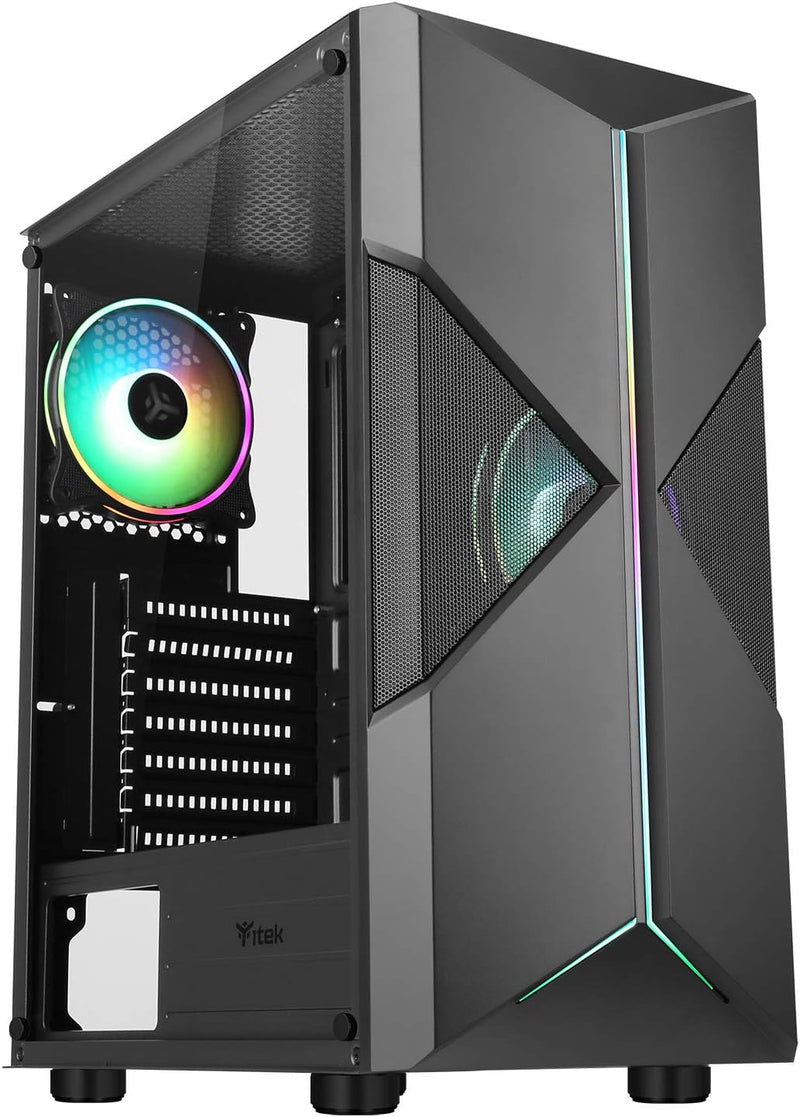 iTek XO Gaming-PC-Gehäuse Middle Tower ATX, 2 x 12 cm ARGB Lüfter im Lieferumfang enthalten, 2 x USB