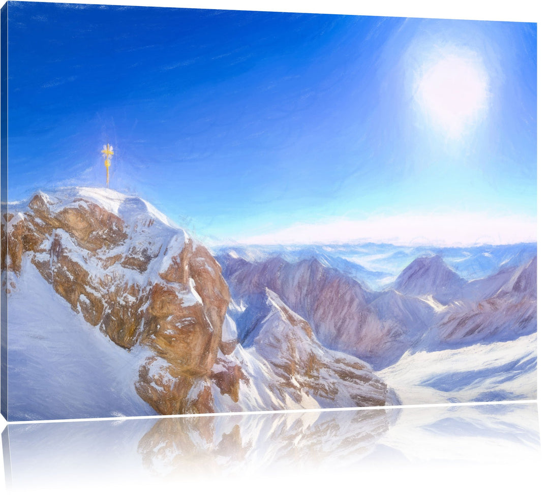 Pixxprint Zugspitze im Sonnenlicht als Leinwandbild/Grösse: 100x70 cm/Wandbild/Kunstdruck/fertig bes