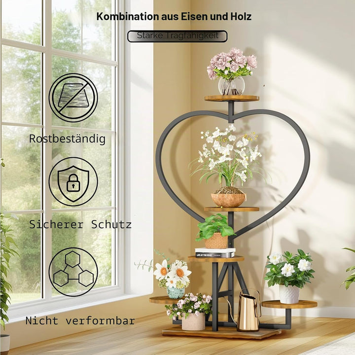 unho Pflanzenständer Herzform, Blumenständer Blumentreppe mit 5 Ablagen, Pflanzenregal Mehrstöckig B