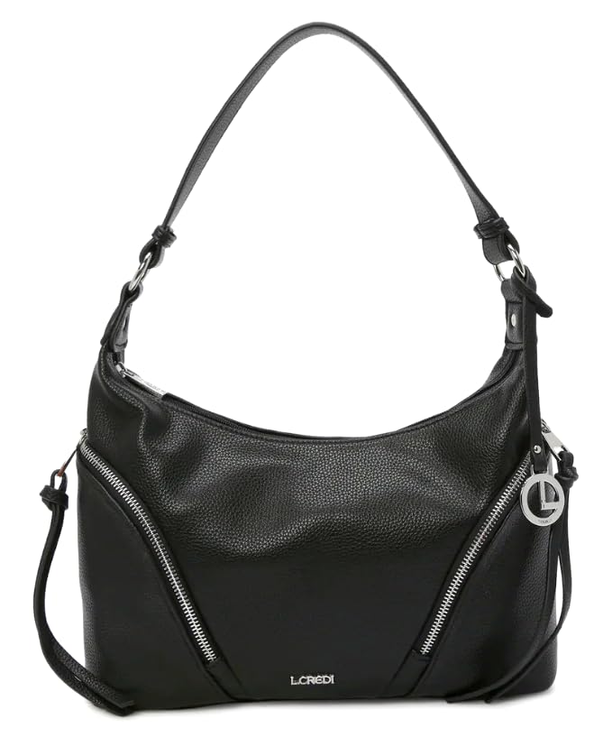 L.CREDI Hobo-Bag LARINA Damen-Umhängetasche 32x12x25 Schwarz, Schwarz