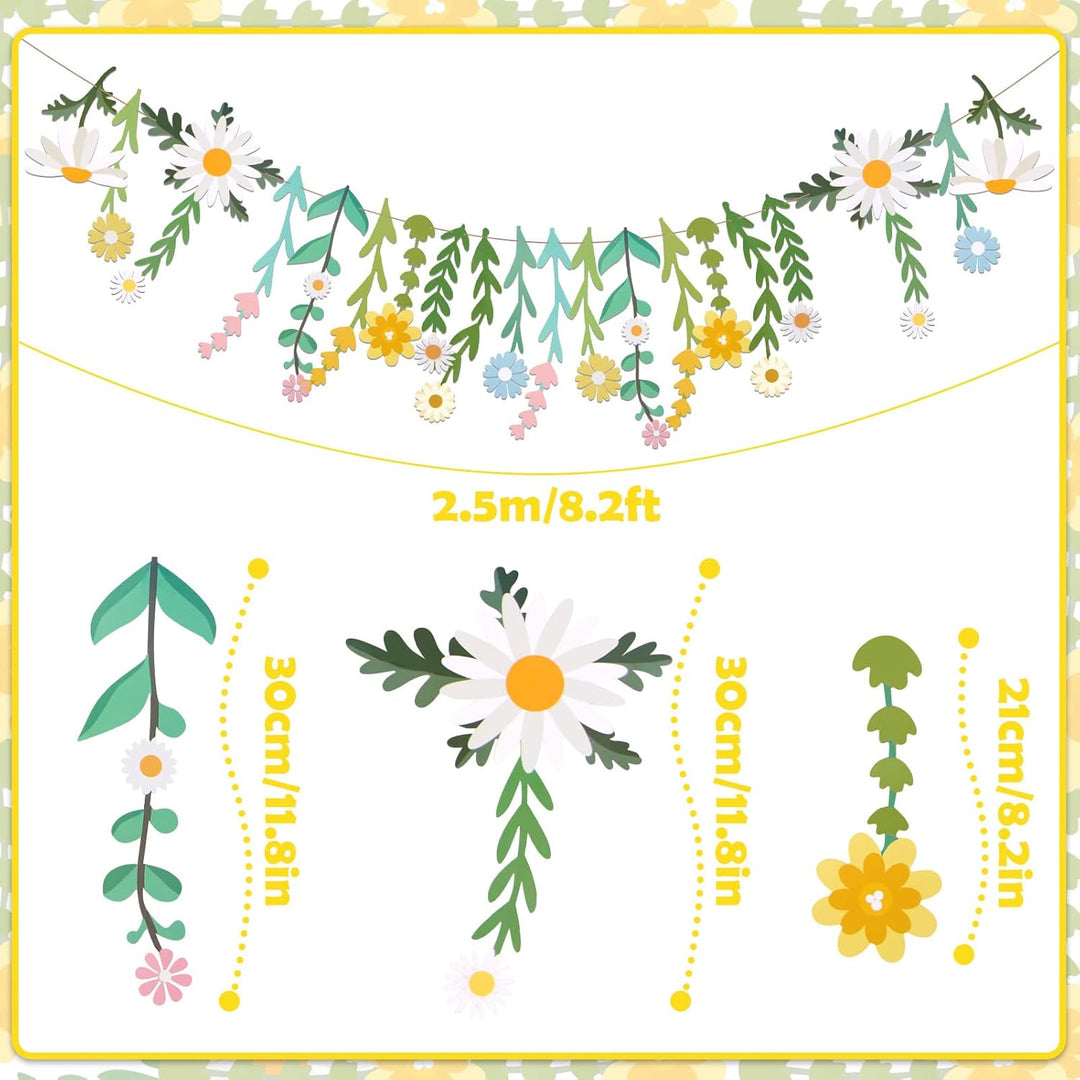Easy Joy Blumen Girlande,Wildblume Deko Banner, Blumen in vielen Farben Banner,Gänseblümchen Girland
