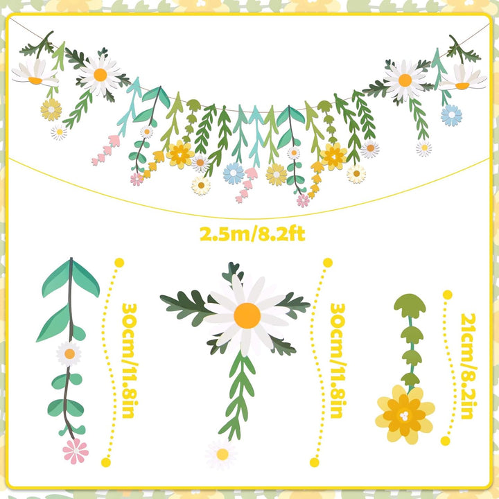 Easy Joy Blumen Girlande,Wildblume Deko Banner, Blumen in vielen Farben Banner,Gänseblümchen Girland