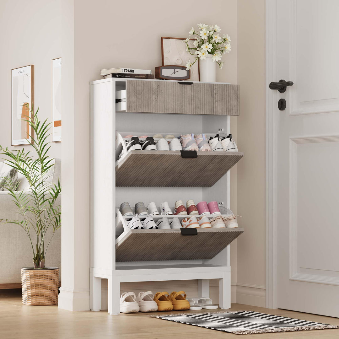 Litake Moderner Schuhschrank für Flur &amp; Garderobe – 2 Klappfächer &amp; 1 Schublade, verstellbare Einleg