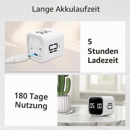 Würfel-Timer, Schwerkraftsensor, Küchentimer, Flip-Timer, Countdown, Countup, 5/10/30/60 Minuten, be
