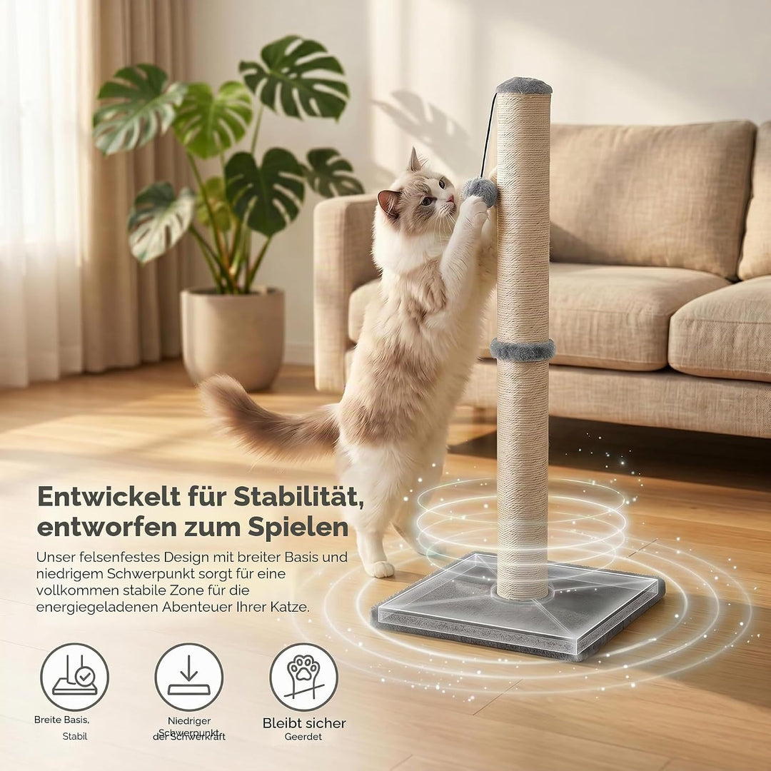 Dimaka Kratzbaum für Katzen, 74 cm, mit Sisalseil und weichem Plüschbezug GRAU, GRAU