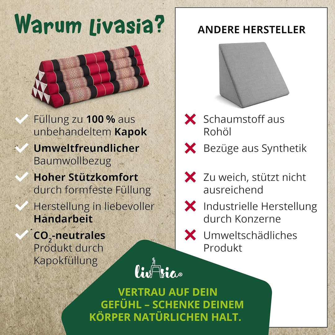 livasia Rückenstützkissen breit für Paare, Dreieckskissen für Garten und Balkon, Keilkissen mit Kapo