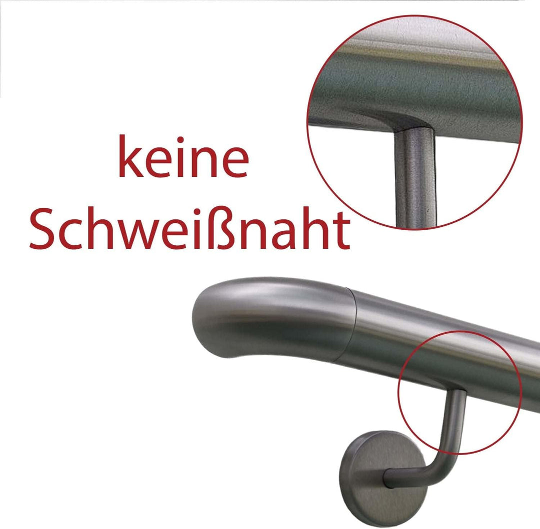 TIBU Handlauf Geländer Edelstahl Ø 42,4 mm - Länge 80 cm - Ende Bogen zur Wand und gewinkelte Halter