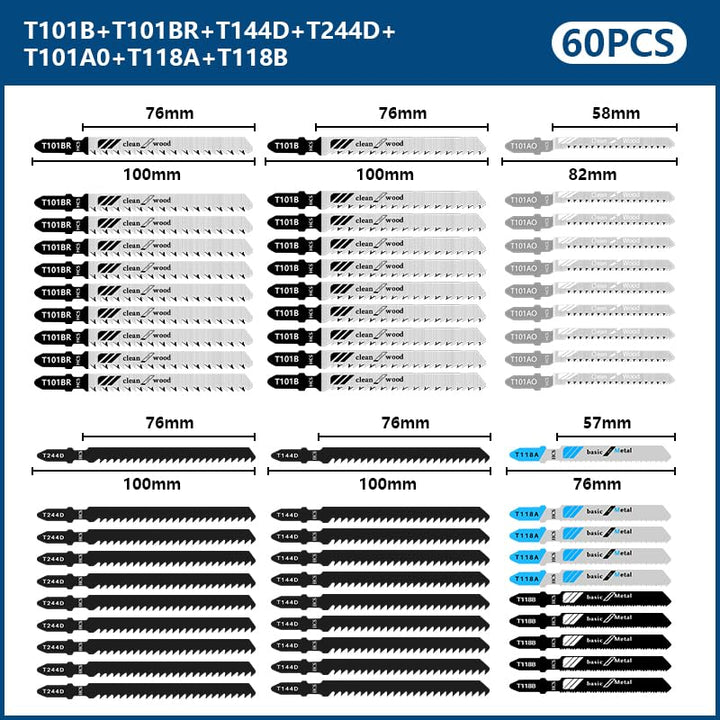 60tlg Stichsägeblätter Set T-Schaft Stichsägen Zubehör für Holz Metall Kunststoff PVC Stichsägeblatt