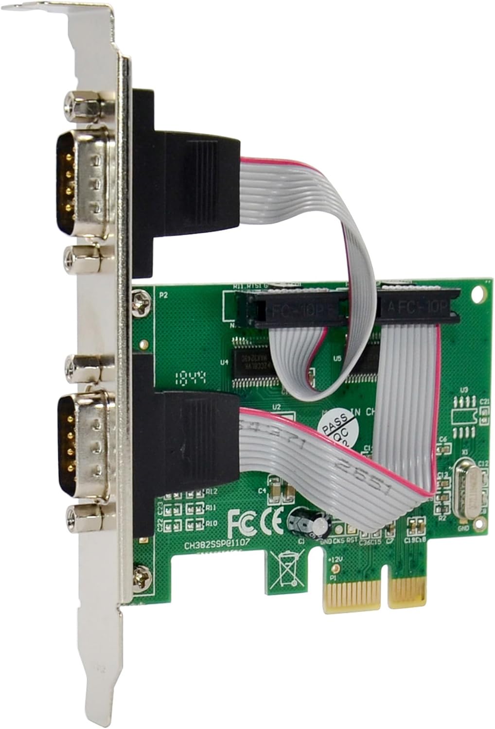 Inline PCIe RS-232 Karte mit 2 seriellen Schnittstellen, D-Sub 9 Stecker, inkl. Low-Profile Slotblec