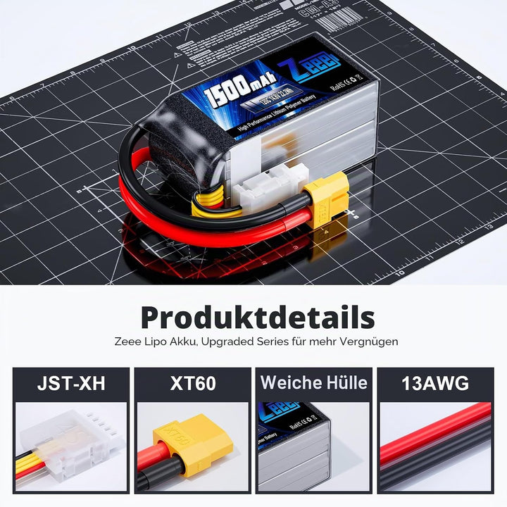 Zeee 4S LiPo Akku 1500mAh 14,8V 120C mit XT60 Steck für UAV Drones FPV Rennrad Quadcopters Flugzeug