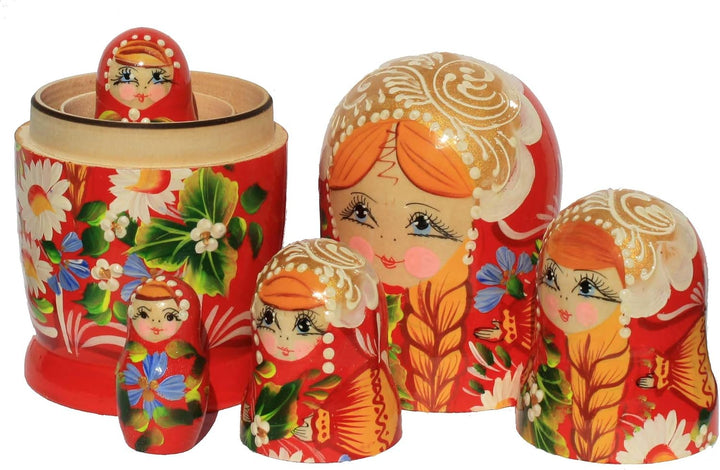 Semenovskay Rospis russische Matroschka Babuschka Matrjoschka Holzpuppen handbemalt Set aus 5 Puppen