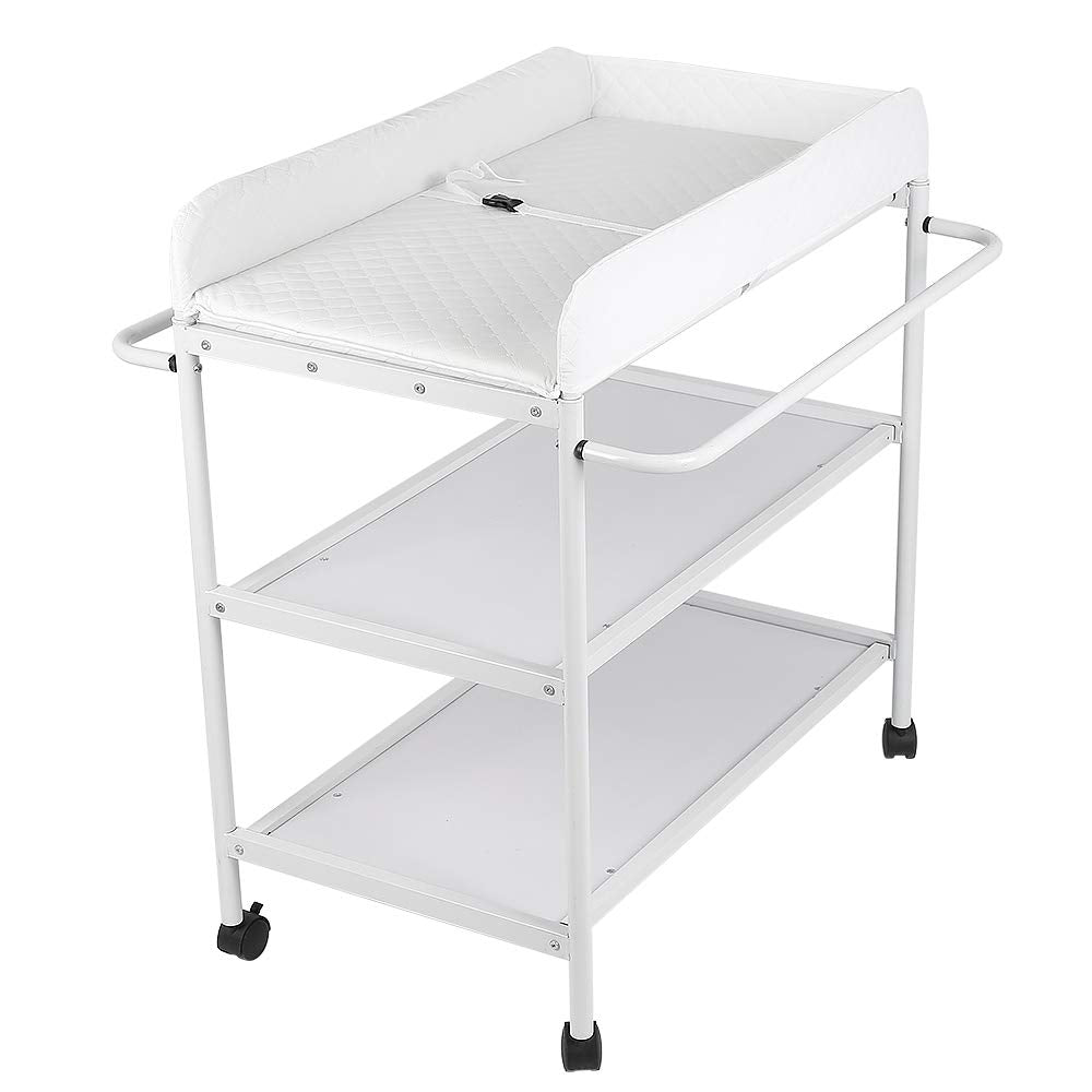 Tragbarer Wickeltisch mit Rollen, Multifunktionaler Wickelkommode, Weiss, 48×84×90 cm mit Rollen 48×