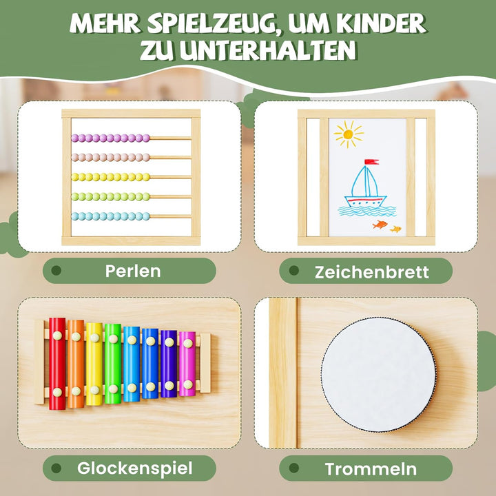 240x160x61cm Baby Laufgitter klappbar Laufstall Holz Kinder Activity Center mit Tür, musikalischem S