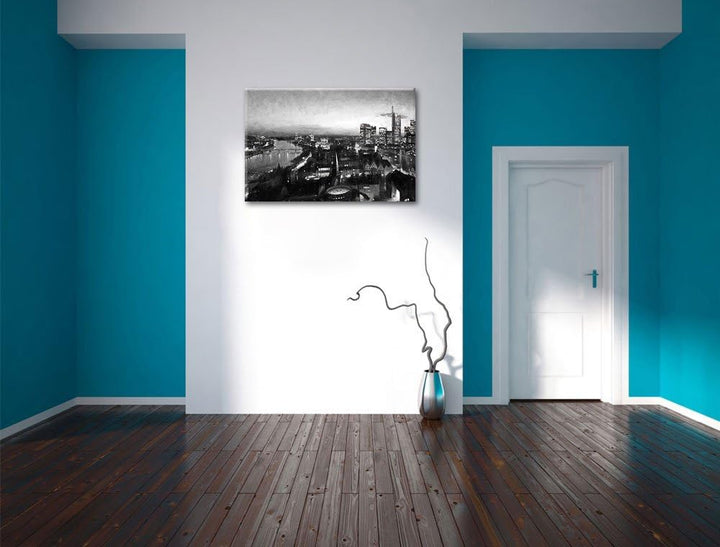 Pixxprint Frankfurt am Main Skyline Kohle Effekt, Format: 100x70 auf Leinwand, 100x70